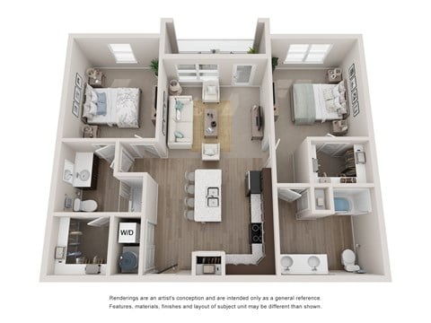 Floor plan for 2 beds, 2 baths, 1098 sqft
